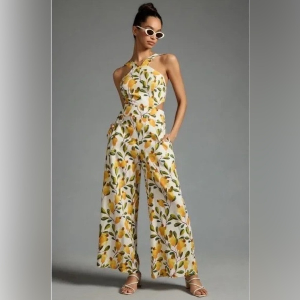 Farm Rio size small Halter Cutout Wide-Leg Jumpsuit
